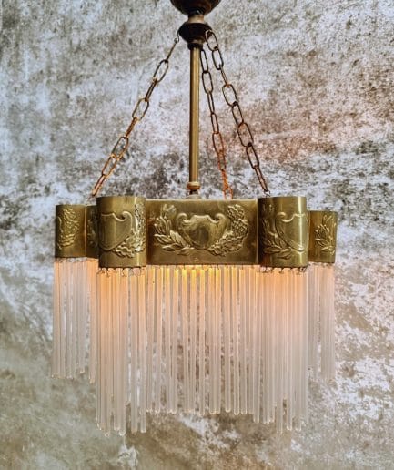 Hanging lamp Art Deco copper with glass beads