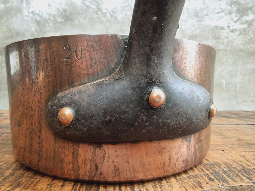 Antieke koperen pan steelpan 23 cm (1)