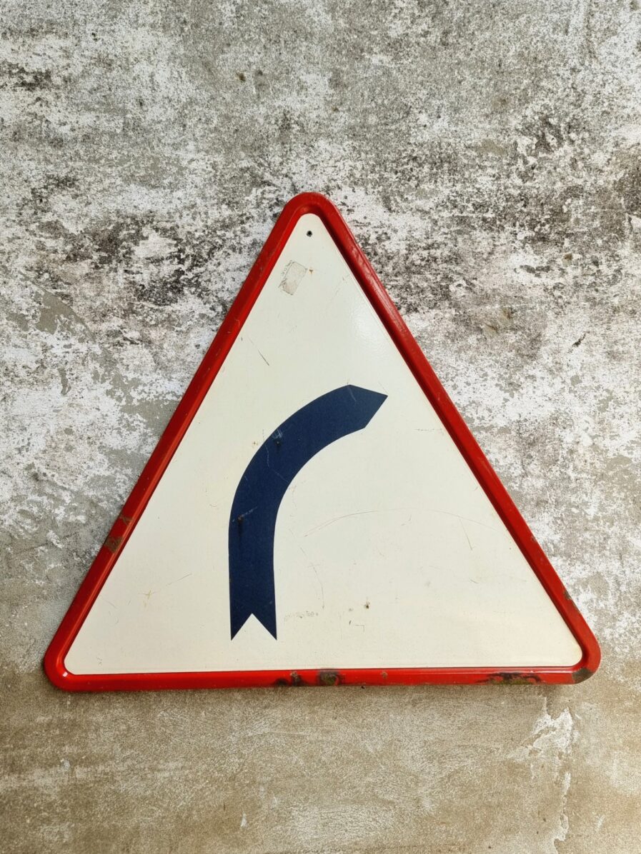 Vintage traffic sign warning sign enamel