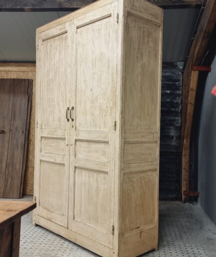 Antique wardrobe, kitchen cabinet, pinewood, creamy white (1)
