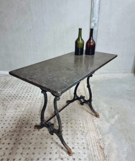 Antique bistro table, cast iron garden table with black marble